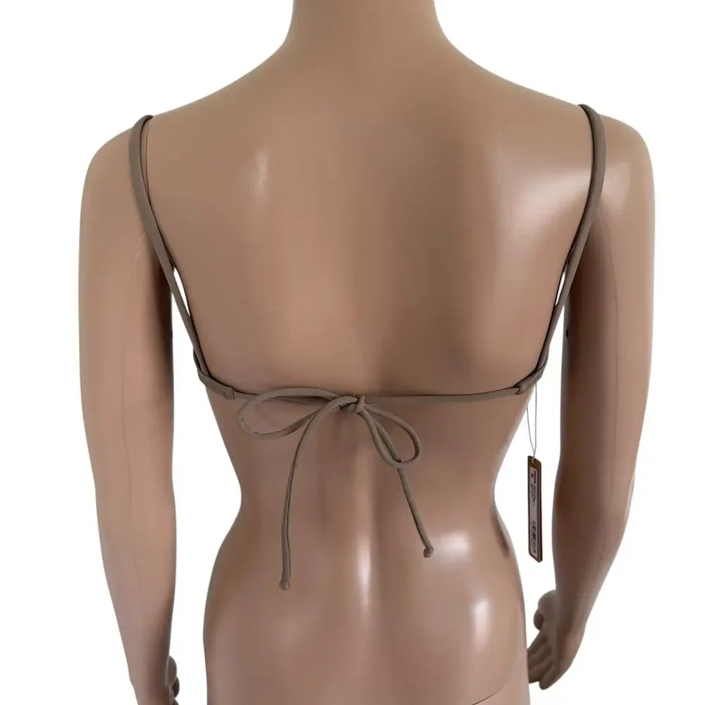 SKIMS Recycled Swim Micro Scoop Bikini Top Taupe Desert Resort XS New W  Defect